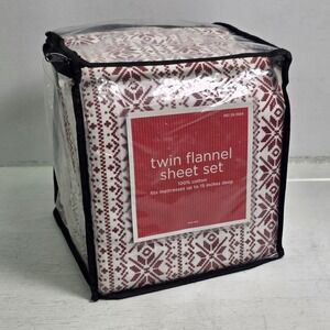 Target Brands Heavy 100% Cotton Red Holiday Snowflake Flannel Twin Sheet‎ Set